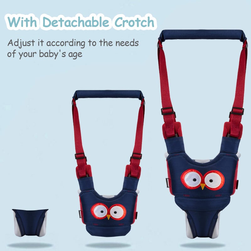 Ocanoiy Baby Walking Harness Handheld Baby Walker Assistant Belt Adjustable Toddler Infant Safety Harnesses Standing Up Walking Learning Helper with Detachable Crotch for 9-24 Month (DarkBlue Owl) - Image 4